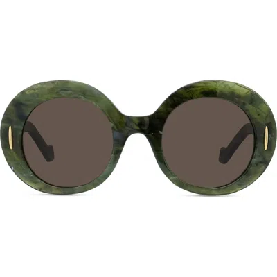 Loewe Anagram 50mm Oval Sunglasses In Shiny Dark Green / Brown