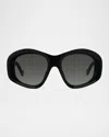 Loewe Anagram 51mm Beveled Acetate Pentagon Sunglasses In Black