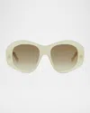 Loewe Anagram 51mm Beveled Pentagon Sunglasses In Green