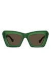 Loewe Anagram 52mm Cat Eye Sunglasses In Shiny Dark Green / Brown