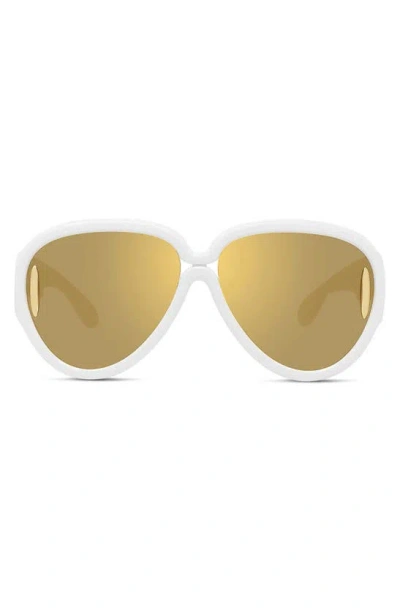Loewe Anagram 65mm Oversized Pilot Mask Sunglasses In Ivory / Brown Mirror