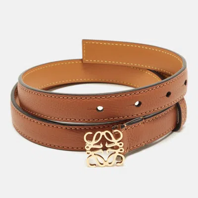 Pre-owned Loewe Anagram 80 Cm Slim Buckle Belt Brown Leather