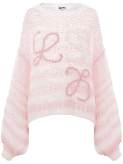 Loewe Anagram Striped Mohair-blend Jumper In White