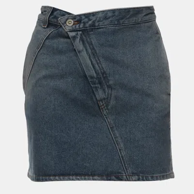 Pre-owned Loewe Anagram Asymmetric Denim Skirt In Blue