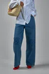 Loewe Baggy Jeans With Wide Leg And Anagram Cut-outs In Blue