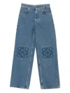 Loewe Baggy Jeans With Wide Leg And Anagram Cut-outs In Blue