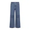 Loewe Relaxed Straight-leg Jeans With Tonal Embroidery And Leather Patch In Gray