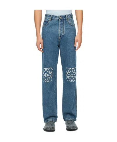Loewe Anagram Baggy Jeans In Cotton In Blue