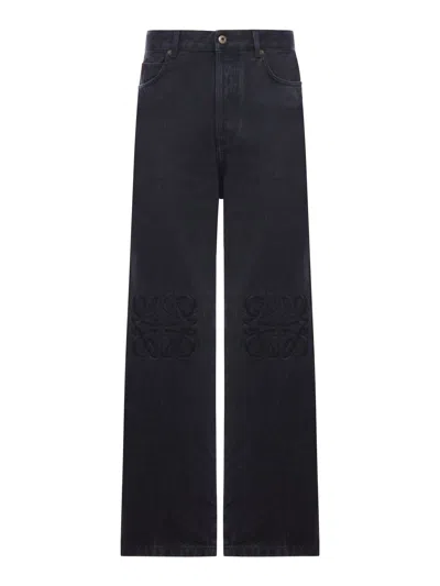 Loewe Anagram Baggy Jeans In Denim In Black