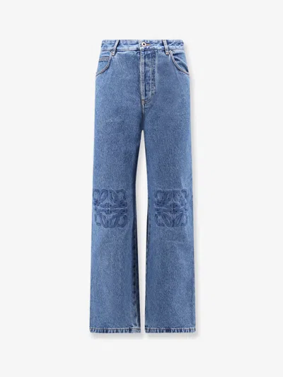 Loewe Anagram Baggy Jeans With Embroidery On The Front In Blue