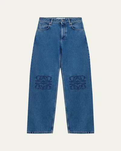 Loewe Anagram Baggy Wide-leg Jeans In Blue