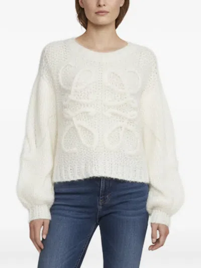 Pre-owned Loewe Anagram Balloon-sleeve Sweater In White