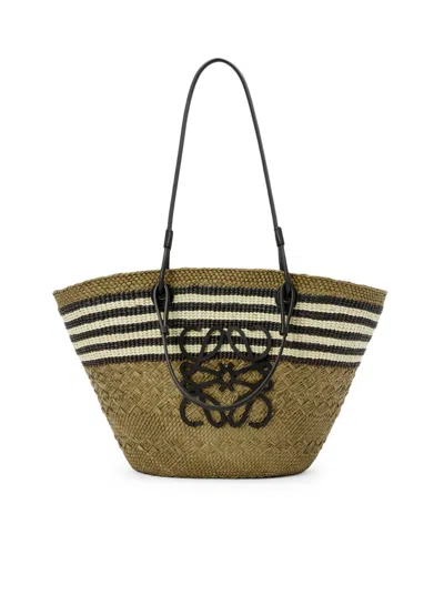 Loewe Anagram Basket Bag In Iraca Palm And Calfskin