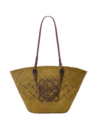 Loewe Anagram Basket Medium Raffia Tote Bag In Green