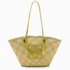 LOEWE ANAGRAM BASKET NATURAL/LIME GREEN BAG IN RAFFIA AND LEATHER