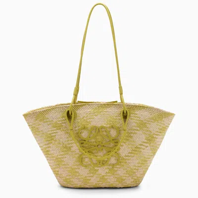 Loewe Small Anagram Basket Bag In Iraca Palm And Calfskin In Green