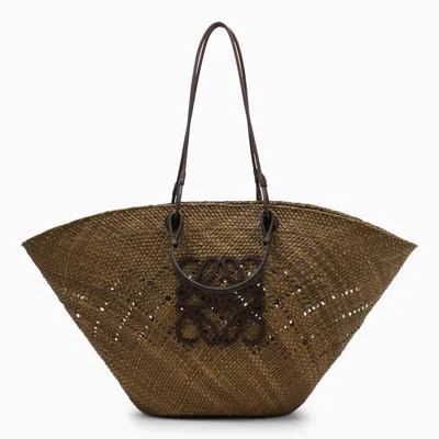 Loewe | Anagram Basket Olive Green/brown Bag In Raffia And Leather