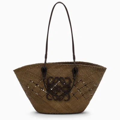 Loewe | Anagram Basket Olive Green/brown Bag In Raffia And Leather In Multicolor