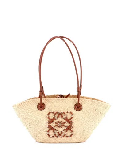 Pre-owned Loewe Anagram Basket Raffia Small Tote Bag In Brown