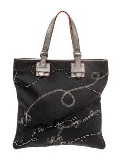 Pre-owned Loewe Anagram Beaded Jacquard Tote In Black