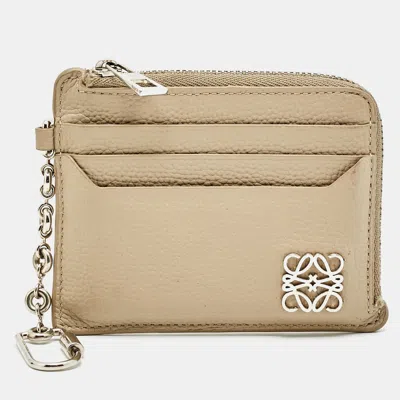 Pre-owned Loewe Anagram Beige Leather Coin Card Holder