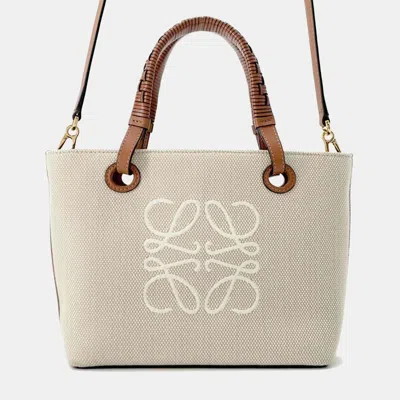 Pre-owned Loewe Beige/brown Canvas Leather Mini Anagram Tote Bag