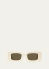 Loewe Anagram Beveled Acetate Rectangle Sunglasses In Ivory Brown