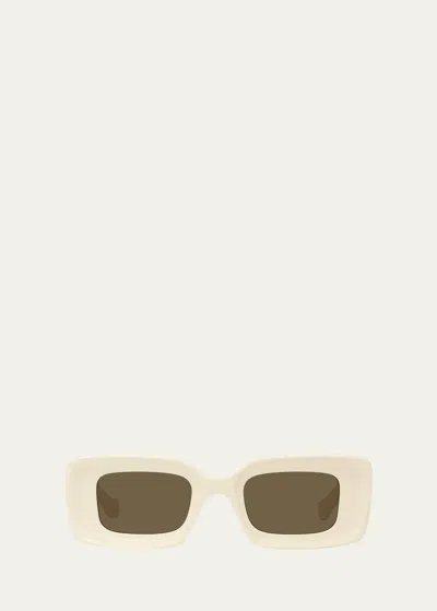 Loewe Anagram Beveled Acetate Rectangle Sunglasses In Ivory Brown