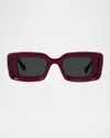 Loewe Anagram Beveled Acetate Rectangle Sunglasses In Shiny Redsmoke