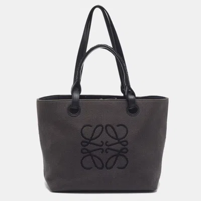 Pre-owned Loewe Anagram Black Canvas And Leather Tote