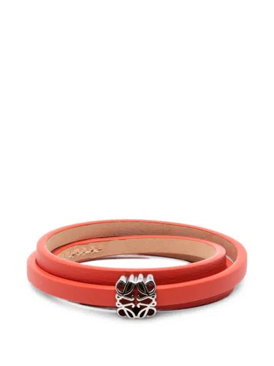 Loewe Anagram Bombé Leather Bracelet In Orange