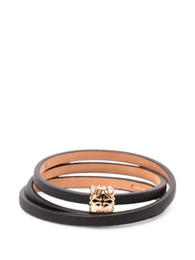 Loewe Anagram Bombé Leather Twist Bracelet In Brown