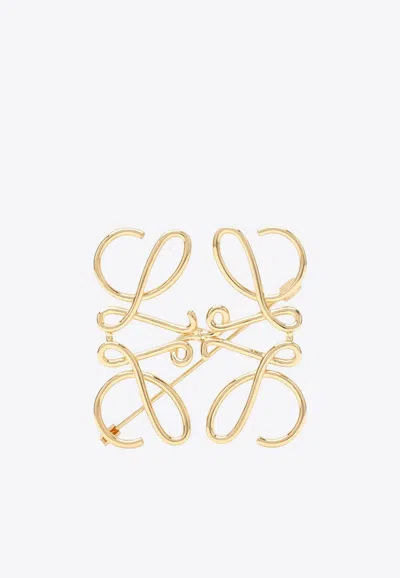 Loewe Anagram Brass Brooch In Gold