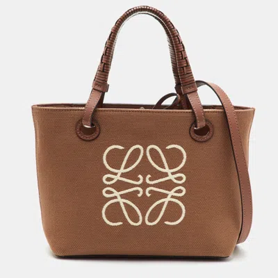 Pre-owned Loewe Anagram Brown Canvas And Leather Tote