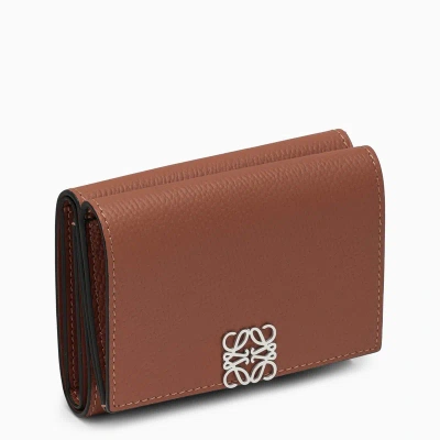 Loewe Anagram Brown Grained Leather Trifold Wallet In Orange