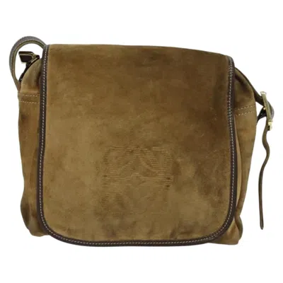 Pre-owned Loewe Anagram Brown,gold Suede Shoulder Bag ()