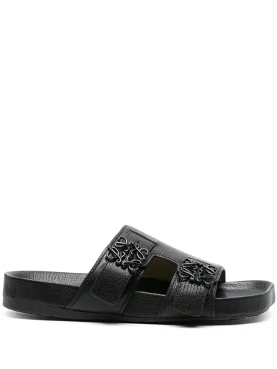 Loewe Ease Leather Dual-buckle Slide Sandals In Black
