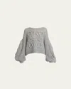 Loewe Anagram Cable-knit Sleeve Sweater In Gray