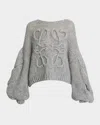 Loewe Logo-embroidered Open-knit Jumper In Grey Melan