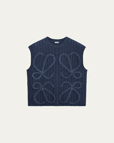 Loewe Anagram Cable Knit Vest In Blue
