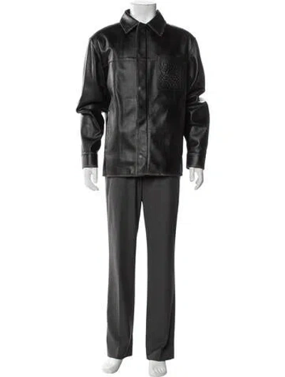 Pre-owned Loewe Anagram Calf Leather Overcoat In Black