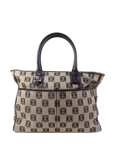 Pre-owned Loewe Anagram Canvas Handbag In Neutral
