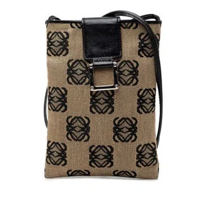 Pre-owned Loewe Anagram Canvas Phone Pouch Crossbody In White