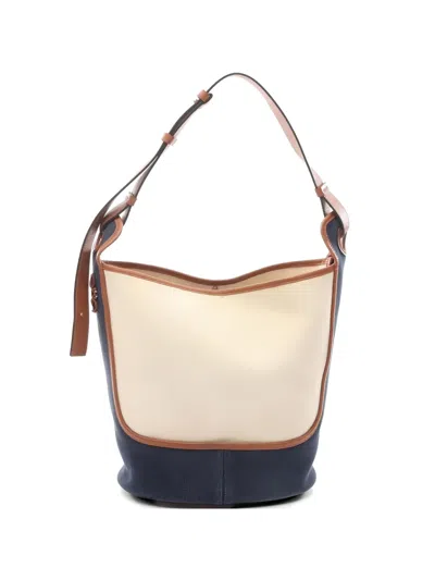 Pre-owned Loewe Anagram Canvas Shoulder Bag In Neutral