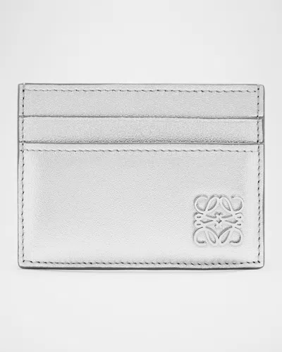 Loewe Anagram Card Holder In Metallic Leather In White