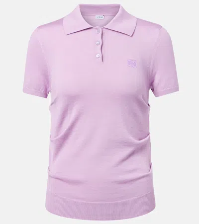 Loewe Womens Anagram-embroidered Slim-fit Stretch Cashmere And Silk-blend Polo Shirt Lilac In Purple