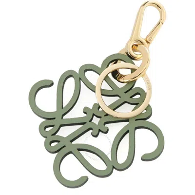 Loewe Anagram Leather And Brass Charm In Pink/gold Tone