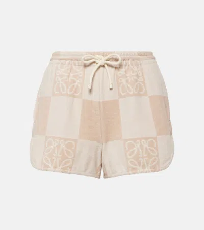 Loewe Anagram Checked Cotton-blend Shorts In Beige