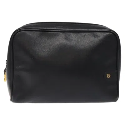 Pre-owned Loewe Anagram Clutch Bag Leather Black Leather Clutche & Pouche Bag ()