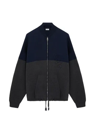 Loewe Cotton Blend Zip-up Cardigan In Black